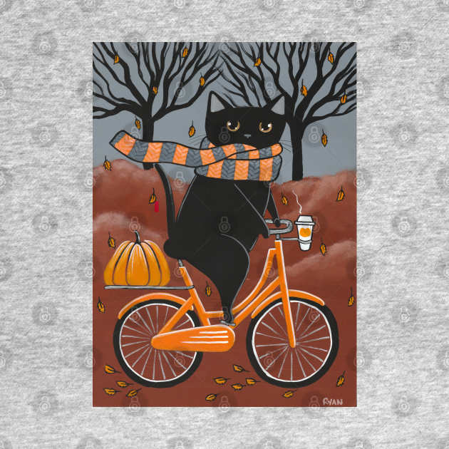 Black Cat Autumn Bicycle Ride by KilkennyCat Art